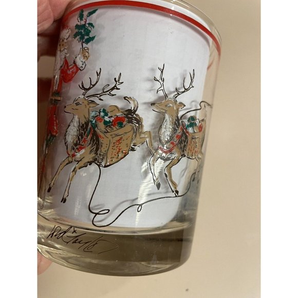VTG Lord & Taylor Tumblers 'Santa On Bicycle With Reindeer' - Ceraglass-  7 - Picture 5 of 12